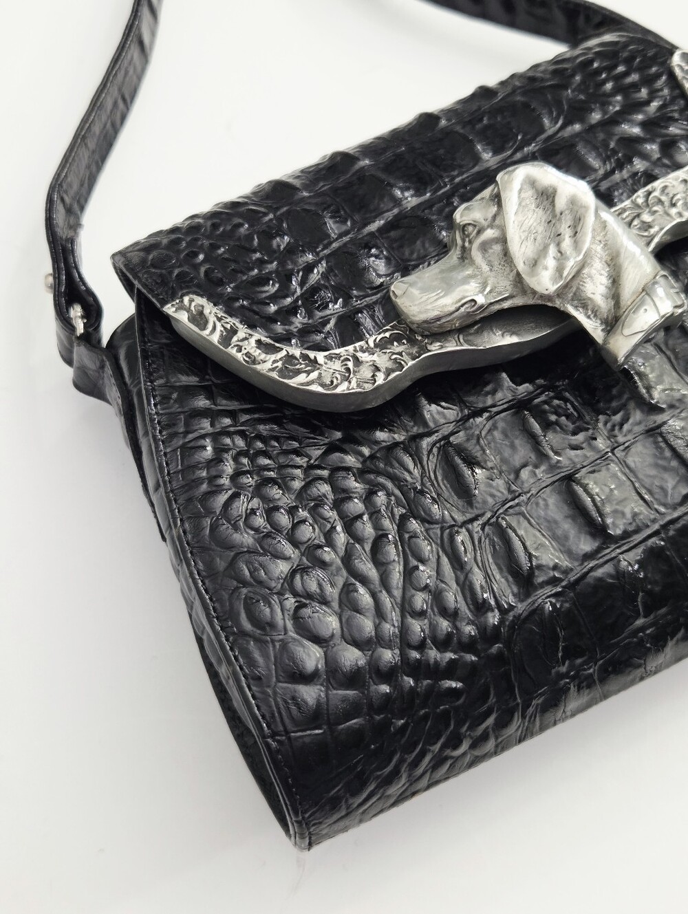 BEAUTIFUL VINTAGE GLEN MILLER FOR ANN TURK DOG HEAD CROC EMBOSSED BAG - Picture 3 of 12